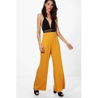 Jersey Wide Leg Floor Sweeping Trousers - mustard