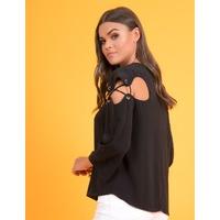 JENNIE - Black Long Sleeved Top with Caged Cut Out Detail