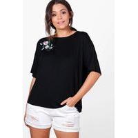 jemima floral applique basic tee black