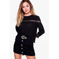 Jemima Trim Detail Crinkle Blouse - black