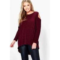 jen long sleeved open shoulder rib top wine