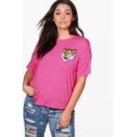 Jessie Tiger Applique Basic Tee - cerise