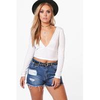 Jessica Ribbed Plunge Neck Top - white