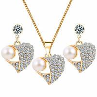 Jewelry Set Peach Heart Pearl Drop Earrings Pendant Necklace For Women Set Sweater Necklaces Wedding Party