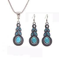 Jewelry Set Turquoise Alloy Water Crystal Drop Earrings Bule Pendant Necklaces Wedding Casual 1set