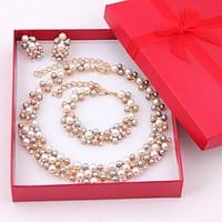 Jewelry Set Pearl Imitation Pearl Pearl Gold Plated Golden Jewelry set Wedding Party 1set Necklaces Earrings Bracelets BanglesWedding