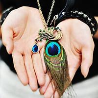 Jewelry, Necklace, Women\'s Peacock Feather Diamond Vintage Necklace