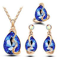 Jewelry Set Fashion Luxury Austria Crystal Alloy Drop Yellow Red Blue Blushing Pink Light Blue Necklaces Earrings Rings ForWedding Party