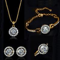 Jewelry Set Shining Crystal Elegant Bling Pendant Necklace Earring Ring Bracelet Gift for Bride(Assorted Color)