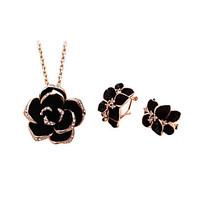 Jewelry Set Elegant Crystal Rose Flower Pendant Necklace Earrings Girlfriend Gift