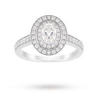 Jenny Packham Oval Cut 1.21 Carat Total Weight Double Halo Diamond Ring in Platinum - Ring Size M
