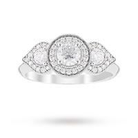 Jenny Packham Three Stone Brilliant Cut 0.95 Carat Total Weight Diamond Art Deco Style Ring in Platinum - Ring Size M