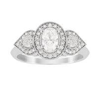 Jenny Packham Three Stone Oval Cut 0.95 Carat Total Weight Diamond Art Deco Style Ring in 18 Carat White Gold - Ring Size K