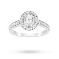 Jenny Packham Oval Cut 0.70 Carat Total Weight Double Halo Diamond Ring in Platinum - Ring Size O