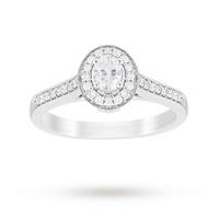 Jenny Packham Oval Cut 0.35 Carat Total Weight Halo Diamond Ring in Platinum - Ring Size J