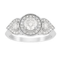 Jenny Packham Three Stone Brilliant Cut 0.95 Carat Total Weight Diamond Art Deco Style Ring in 18 Carat White Gold - Ring Size P