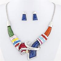 Jewelry Set Stud Earrings Bib necklaces Fashion European Statement Jewelry Silver Plated Jewelry Blue Rainbow Necklaces Earrings ForParty