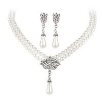 Jewelry Set(Necklace Earrings) Elegant Pearl Silver Vintage Type Party Waterdrop Shape Jewelrysets