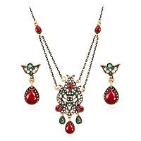 Jewelry Set Gemstone Resin Rhinestone Gold Plated Simulated Diamond Alloy Vintage Bohemian Jewelry Red Green Jewelry setParty Special