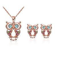 Jewelry Set AAA Cubic Zirconia Steel Simulated Diamond Bohemia Owl Gold Set Daily 1set Necklaces Earrings Wedding Gifts