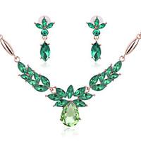 Jewelry Set Rhinestone Crystal Simulated Diamond Rose Green Blue Wedding Party 1set 1 Pair of Earrings Necklaces Wedding Gifts