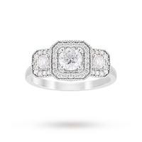 Jenny Packham Three Stone Brilliant Cut 0.95 Carat Total Weight Diamond Square Art Deco Style Ring in Platinum