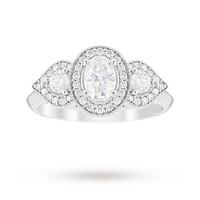 Jenny Packham Three Stone Oval Cut 0.95 Carat Total Weight Diamond Art Deco Style Ring in Platinum - Ring Size L