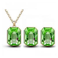 Jewelry Set Classic Elegant Crystal Unique Design Square Pendant Necklace Earrings Girlfriend Gift