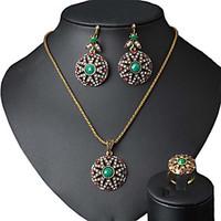 Jewelry Set Crystal AAA Cubic Zirconia Bridal Rainbow Dark Green Casual 1set 1 Necklace 1 Pair of Earrings 1 Ring Wedding Gifts
