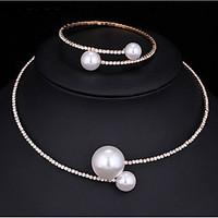 Jewelry Set Pearl Necklace Imitation Pearl AAA Cubic Zirconia Fashion Multi-ways Wear Alloy Round Silver 1 Necklace 1 Bracelet ForWedding