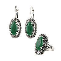 Jewelry Set AAA Cubic Zirconia Gemstone Vintage Victorian Luxury Jewelry Green Casual 1set 1 Pair of Earrings 1 Ring Wedding Gifts