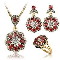 Jewelry Set Ruby AAA Cubic Zirconia Gemstone Red Casual 1set 1 Necklace 1 Pair of Earrings 1 Ring Wedding Gifts