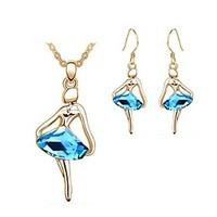 Jewelry Set Classic Elegant Crystal Unique Design Dancing Girl Pendant Necklace Earrings Girlfriend Gift