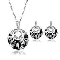 Jewelry Set Ruby Rhinestone Alloy Luxury Jewelry Black Wedding Party 1set 1 Pair of Earrings Necklaces Wedding Gifts