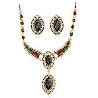 Jewelry Set Gemstone Resin Rhinestone Gold Plated Simulated Diamond Alloy Vintage Bohemian Jewelry Black Red Green Jewelry setParty