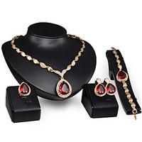 Jewelry Set Ruby Gemstone Alloy Drop Red Wedding Party 1set 1 Pair of Earrings 1 Bracelet Necklaces Rings Wedding Gifts