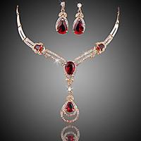 Jewelry Set Fashion Luxury Zircon Cubic Zirconia Gold Plated Drop Red For Party Special Occasion Anniversary Birthday Gift 1setWedding