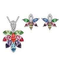 Jewelry Set Shining Crystal Elegant Multicolor Flower Pendant Necklace Earring(Assorted Color)