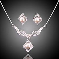 Jewelry suit luxury full drill imitation pearl silver plating (necklace) (earrings)