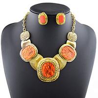 Jewelry Set Crystal Gemstone Statement Jewelry Fashion Orange Gray Coffee Red Wedding Party Daily Casual 1set1 Necklace 1 Pair of