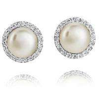 Jersey Pearl Freshwater Pearl Cubic Zirconia Cluster Earrings AME4