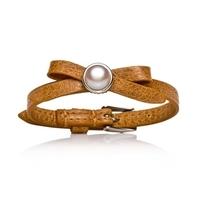 Jersey Pearl Joli Tan Leather Bracelet With Freshwater Pearl JOLI C