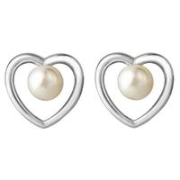 Jersey Pearl Aphrodite Silver Heart Freshwater Pearl Stud Earrings KSE1