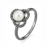Jersey Pearl Maette Tau Rhodium Plated Silver White Pearl And Topaz Ring