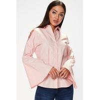 Jhene Pink Cross Shoulder Bell Sleeve Shirt
