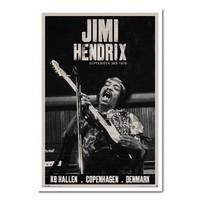 Jimi Hendrix Copenhagen Concert Poster White Framed - 96.5 x 66 cms (Approx 38 x 26 inches)