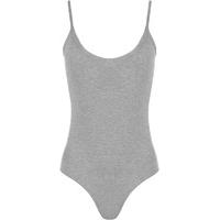 Jillian Basic Camisole Strappy Bodysuit - Light Grey