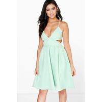 Jia Jacquard Cut Out Skater Dress - green