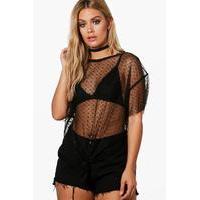 Jinny Spot Mesh Knot Hem Tee - black