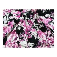 John Kaldor Floral Print Stretch Cotton Dress Fabric Black & Fuchsia